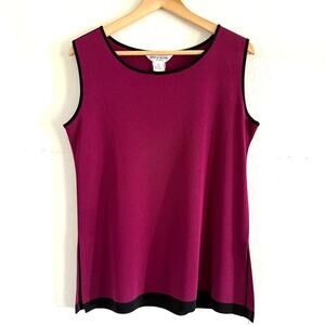 Exclusively Misook Petite Tank Round Neck Womens Size Medium Burgundy Black Trim